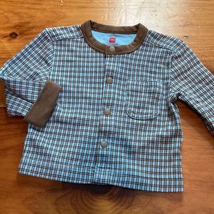 TEA COLLECTION 6-12M Check Print Pocket Snap Up Double Knit Shirt Top